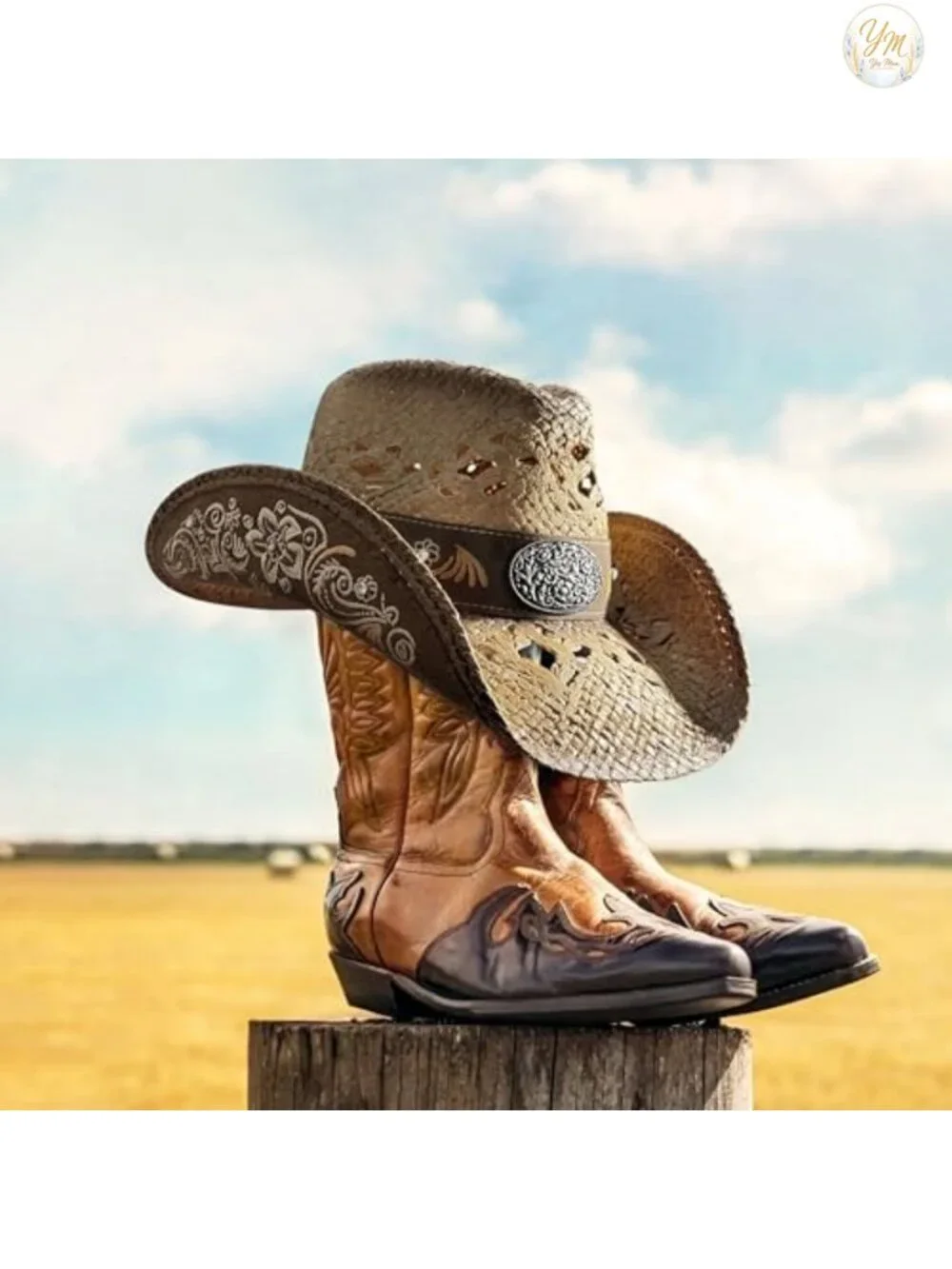 Embroidered Straw Cowboy Hat for Women Men Western Cowgirl
